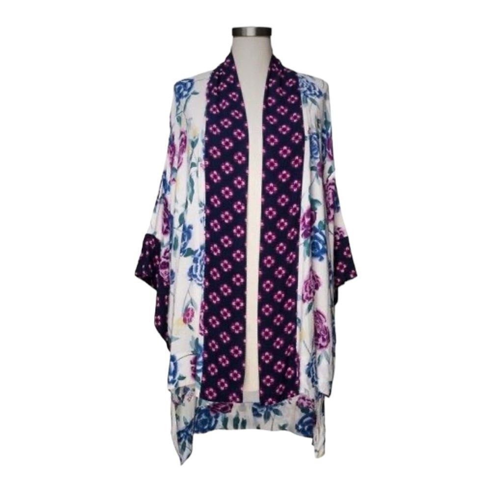 Merona Mixed Blue Print Floral Kimono Jacket One Size NWT